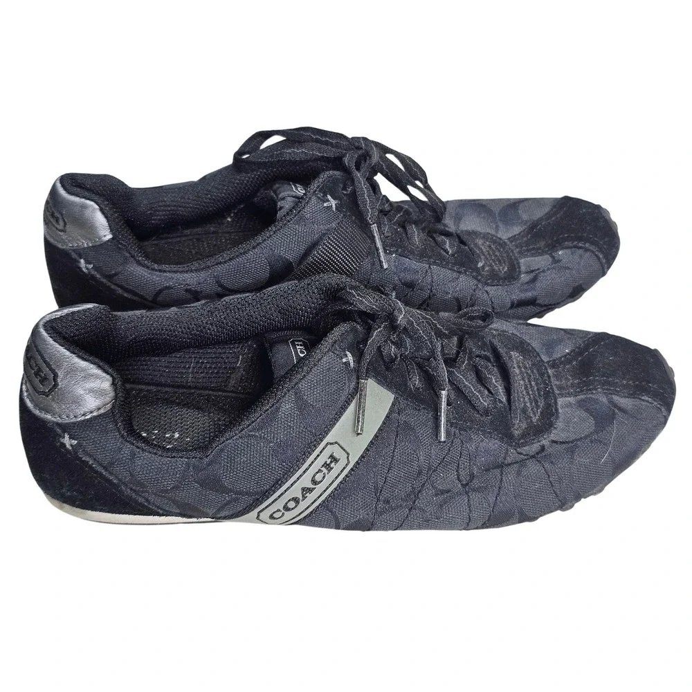 Coach Renata Black Signature Monogram Suede Low Top Sneakers A1176 Womens 9.5M